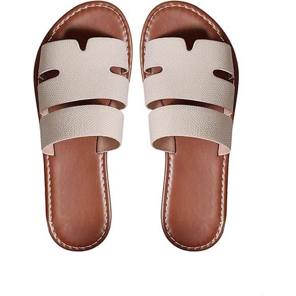 New Gorglitter Womens Size 11W Wide Ivory Strap Open Toe Flat Slide On Sandals - Picture 1 of 5